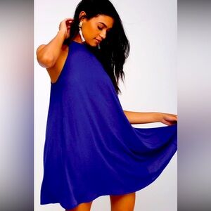 Lulus Love of Mine Blue Halter Swing Dress! Mock Turtleneck WITH POCKETS Sz M